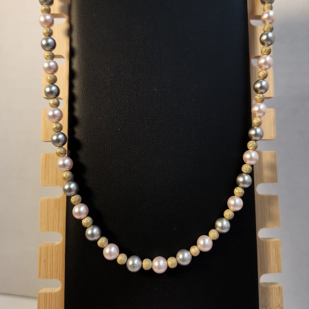 VTG 925 Multicolor Freshwater Pearl Necklace Silver Gold Stardust Beads 18" - Picture 9 of 9